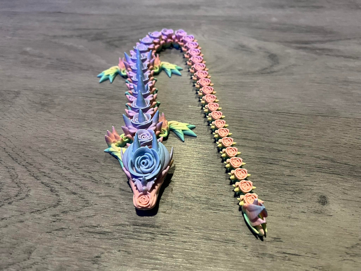 3d printed pastel rose articulated dragon - ciderwing3d rose dragon